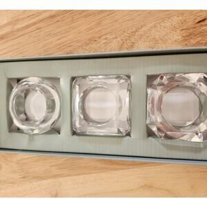 Restoration Hardware Set 3 Boxed Crystal Clear Tealight Candle Holders NIB